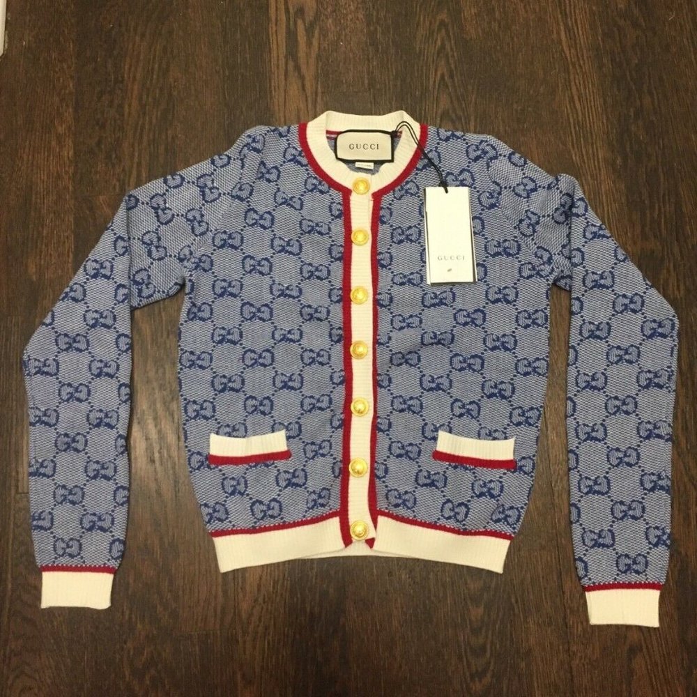 GUCCI GG Knit Cardigan Blue NWT